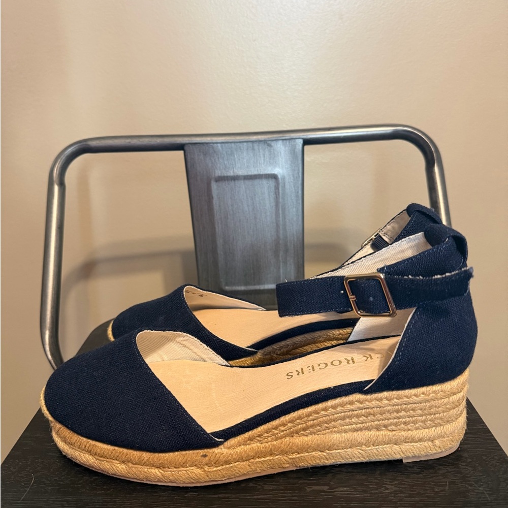 Jack Rogers Dark Blue Espadrille Wedges Sz 8 - Picture 9 of 12